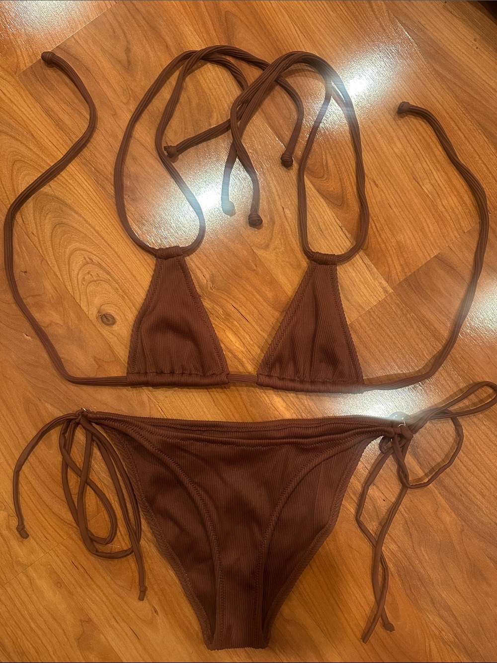 Toluca Brown Ribbed String Bikini